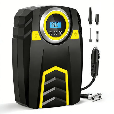 Pair Compresseur d'air portable pour voiture - Gonfleur de pneus 12 V avec 4 adaptateurs, affichage LED et numérique 150 PSI pour voitures/camions/motos/vélos/ballons