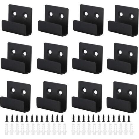 Pair Crochet Mural Robuste 12Pcs Support Mural Miroir de Fixation Crochets Muraux en Acier Laminé à Froid Crochet Mural a Visser avec Vis pour Bain Cuisine Garage(Noir, Largeur Intérieure de 11mm)