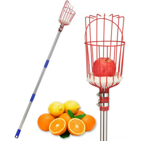 Pair Cueille-Fruit pour Pommes, Poires, Agrumes - Démontable 4M Cueillettes avec Panier Antichoc, Outil de Récolte Léger en Acier Inoxydable pour Jardin, Verger