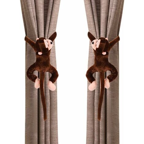 Pair Cute Monkey Long Tail Curtain Tiebacks for Kids Room Curtain Buckles Curtain Accessories Window Home Decoration Living Room Bedroom