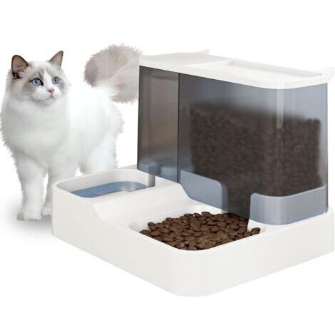 Pair - Distributeur Automatique de Nourriture et d'eau pour Chat et Petit Chiens 2 en 1 3.8 L Fontaine Mangeoirs et Abreuvoirs (Blanc)
