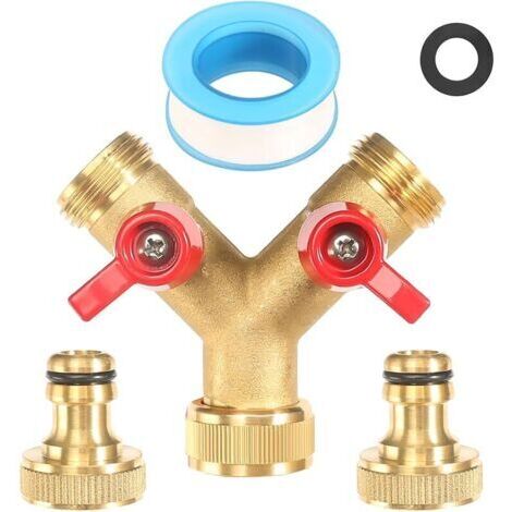Pair Distributeur en Y à 2 Voies, 3/4 Pouces Distributeur D'Eau 2 Voies En Laiton Nickelé Avec Deux Becs Verseurs, Tuyau D'Arrosage Adaptateur Tuyau D'Arrosage Pour Une Utilisation à La Maison Jardin