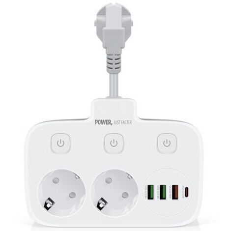 Pair Double prise murale avec interrupteur, ports USB-C et USB-A, charge rapide QC 3.0, pour le bureau et la maison, gris-blanc