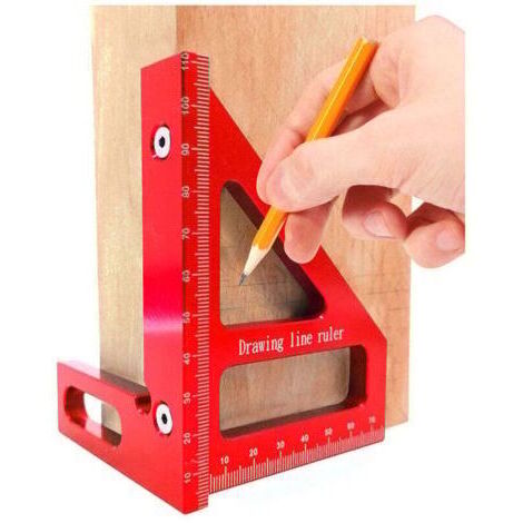 pair Equerre Menuisier-Jauge carrée en alliage d'aluminium - Angle de 45/90 degrés - Règle en T 3D - Outil de mesure pour le travail du bois - Pour charpentier (rouge)-
