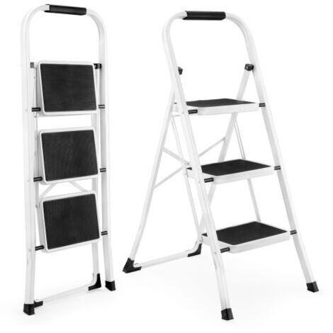 Pair Escabeau 3 marches, escabeau pliant léger pour adultes avec pédales antidérapantes, robuste et portable, avec rampes, capacité de charge de 150 kg, idéal pour la cuisine et la maison.
