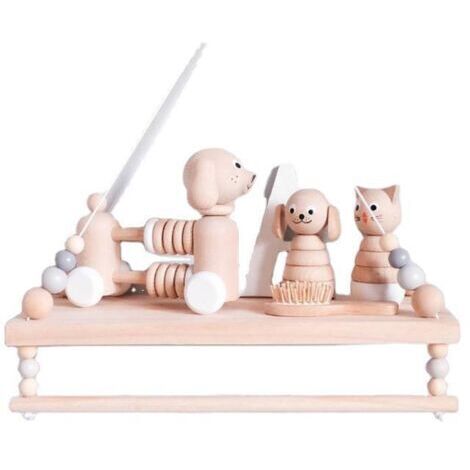 Pair Étagère Murale Etagères Flottantes en Bois de pin, Tablette Décoration avec Perles en Bois et Porte-Serviette