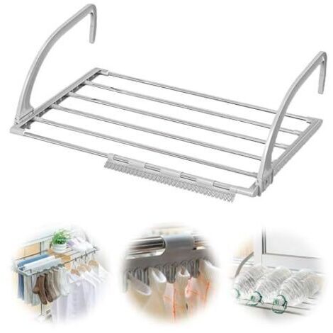 Pair Étendoir à linge extensible de 44 à 76 cm, en acier inoxydable et plastique, porte-serviettes, étendoir pour radiateur, intérieur/extérieur, séchoir suspendu