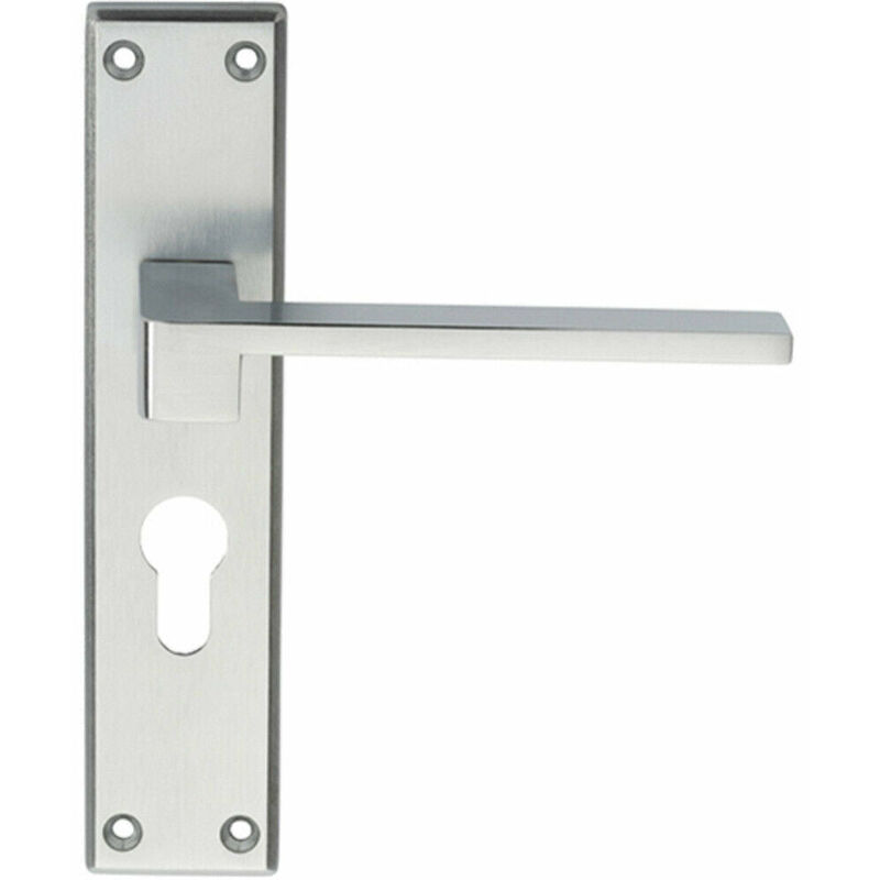 Pair Flat Straight Lever on Euro Backplate Handle 180 x 40mm Satin Chrome