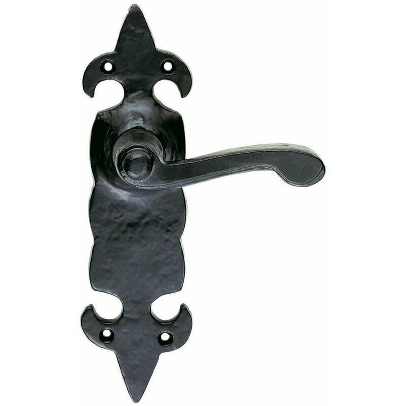 PAIR Forged Scroll Lever Handle on Latch Backplate 206 x 57mm Black Antique