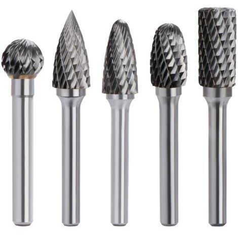 Pair Fraise Rotative Carbure de Tungstène - Double Coupe - Tige 6mm - Tête 10mm - Outil Perceuse Ponceuse 5 Pièces