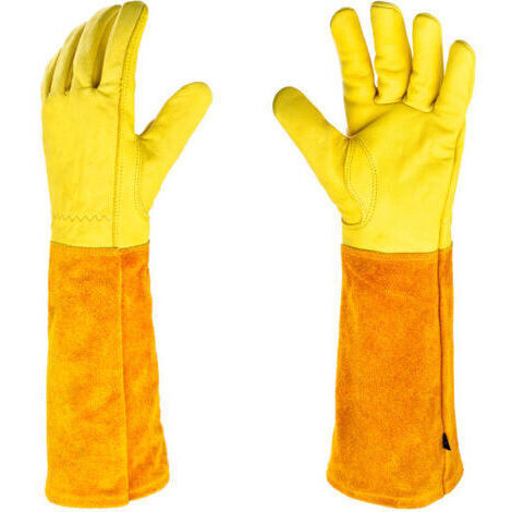 pair Gants - Paire de Gants de Jardinage - Protection Cuir - Gants de Jardinage pour les Épines et Ronces et Gants de Travail, Beige