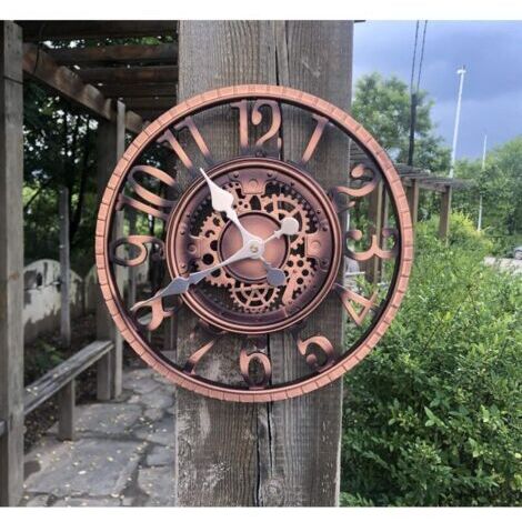 Pair Grande horloge de jardin rétro – Résistante aux intempéries – Horloge de salle de bain – Décoration vintage – Sans tic-tac