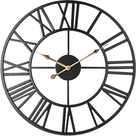 Pair - Horloge murale silencieuse vintage 50cm – Métal noir-or – Chiffres romains décoratifs – Antirouille et durable