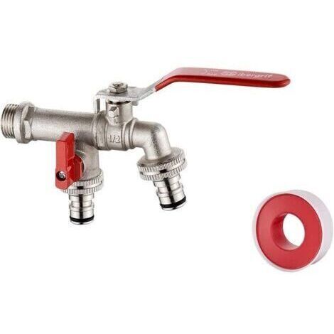Pair Ibergrif - Robinet de jardin à double tête, raccord rapide, pour usage domestique et industriel, laiton M22203 marron.