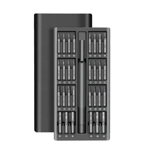 Pair - Jeu de tournevis de précision, 33 embouts en acier S2, boîtier en aluminium, portable, noir
