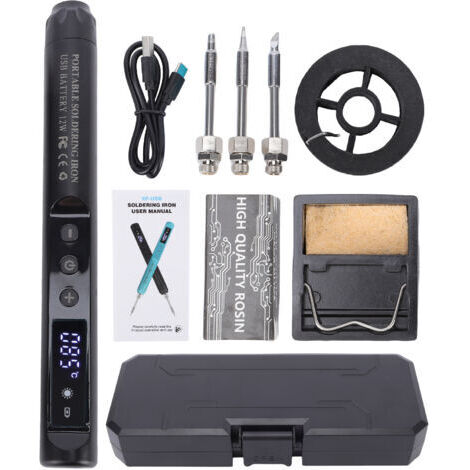 Pair - Kit de fer à souder sans fil avec écran LCD, rechargeable par USB-C, température réglable de 200 à 450 °C, mise en veille automatique, pour la réparation électronique JJXL003-Noir : Fer à soude