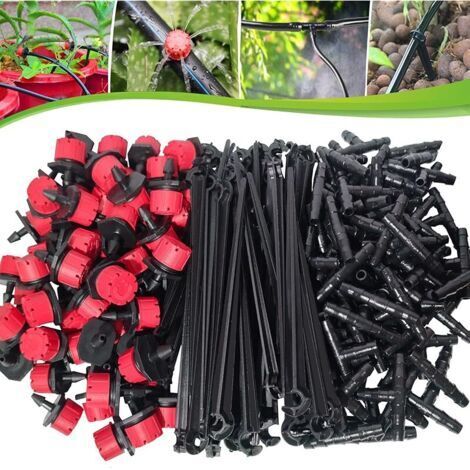 Pair Kit d'irrigation goutte à goutte automatique 300 pièces Système d'arrosage de jardin Micro goutteurs réglables 3 tuyaux en T et piquets de support de tuyau