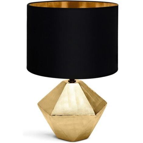 Pair Lampe de chevet, lampe de table moderne, abat-jour en tissu, base en céramique, douille E14, forme losange, or, 22 22 32 cm, câble de 1,3 m, design vintage pour bureau, salon