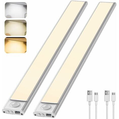 Pair - Lampe de Placard 30cm à Détecteur de Mouvement Intérieur, Réglette LED Cuisine sans Fil, Lumière D'armoire 6000K avec 3 Modes d’Éclairage, Rechargeable par USB, 2 Pack [Classe énergétique A+++]