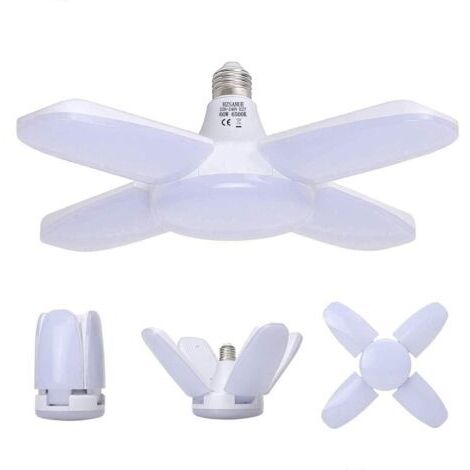 Pair - Lampe Garage E27 60W,Lampe Atelier Blanc Froid 6500K 6800Lm,Déformable avec 4 Panneaux Ajustables, Éclairage Plafond LED, pour Garages