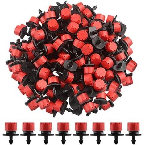 Pair Lot de 100 goutteurs d'irrigation réglables de 0 à 70 L/H de 6,35 mm pour système d'arrosage (rouge)