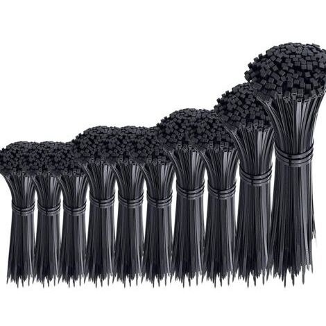 Pair - Lot de 1000 attaches de câble noires attaches de câble en plastique lourd attaches de câble en nylon Rilsan assortiment d'attaches à glissière 100/150/200/250/300 mm longueur 3/4 mm largeur
