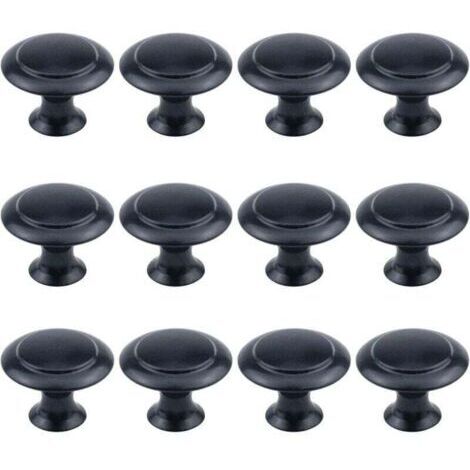 Pair Lot de 12 boutons ronds de 2,5 cm de diamètre, matériel d'armoire noir plat avec vis de montage