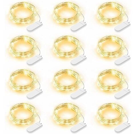 Pair - Lot de 12 Guirlande Lumineuse LED, Guirlande Lumineuse à Piles 2m 20 LEDs Fée Chaîne Lumières Guirlande IP65 Étanche LED Déco pour Chambre Noël Mariage Fête Jardin, Blanc Chaud (Blanc Chaud)