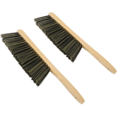 Pair - Lot de 2 balais à poussière en bois avec long manche, brosse à main et poils doux pour le nettoyage des meubles d'extérieur (marron)
