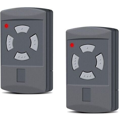 Pair Lot de 2 émetteurs manuels de rechange pour porte de garage - 40,685 MHz - 4 canaux - Compatible avec HS2-40, HS4-40, HSE2-40, HSE4-40, HSM2-40, HSM4-40, bouton gris