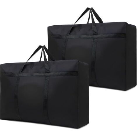 Pair Lot de 2 grands sacs de rangement avec fermeture éclair, sacs de déménagement, sacs de rangement sous le lit, sacs de rangement imperméables pour déménagement, couette, couvertures, oreillers