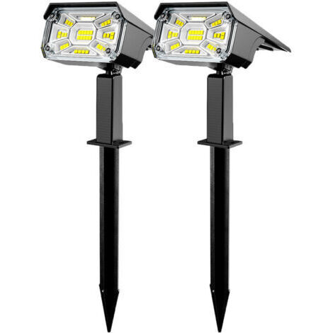 Pair Lot de 2 Lampe Solaire Exterieur, 3 Modes Spot Solaire Exterieur Jardin, Fonction 2 en 1 et IP65 Étanche,Super Brillante lumiere solaire Pour Arbre, Cour, Allée, Chemin, Blanc Froid