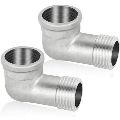 Pair Lot de 2 raccords coudés en acier inoxydable 304 - 90° - DN15 - Coude 1/2\" IG/AG à 90° - Filetage intérieur x filetage extérieur - En acier inoxydable sanitaire