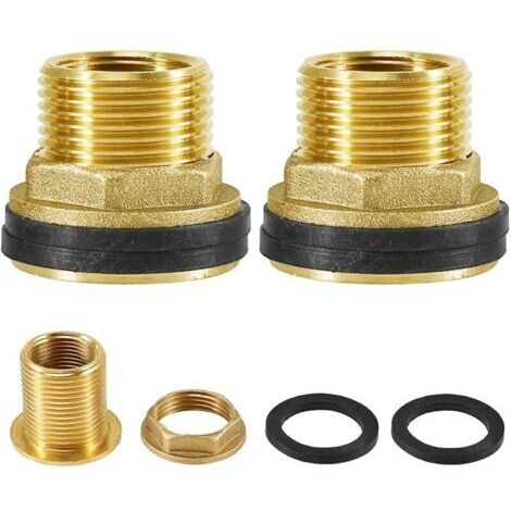 Pair Lot de 2 raccords de réservoir en laiton - Filetage extérieur 1\" x 3/4\" filetage intérieur - AG 1\" x IG 3/4\" - Passage de réservoir avec 4 joints - Pour robinet, réservoir, réservoir et fût
