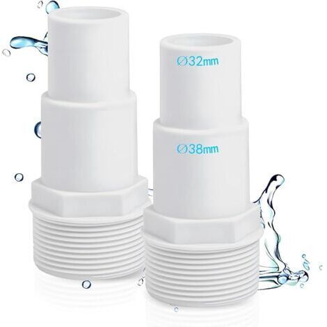 Pair Lot de 2 raccords de Tuyau pour Piscine - Diamètre : 32/38 mm vers 1,5\" - Adaptateur de Piscine - Blanc