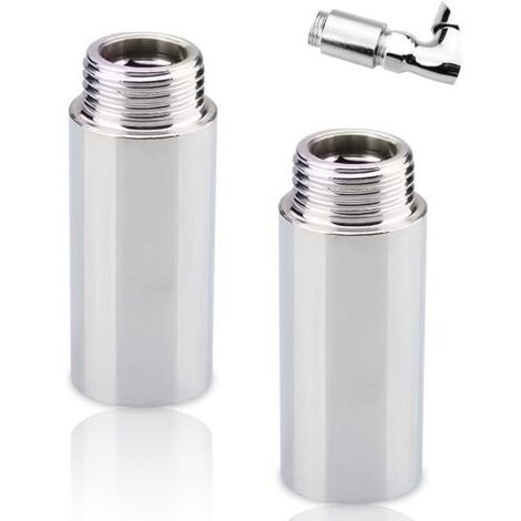 Pair Lot de 2 rallonges de robinet 1/2\" x 80 mm, 1/2\" IG x 1/2\" AG, 80 mm en acier inoxydable, rallonge de pommeau de douche, rallonge pour chauffage et eau potable