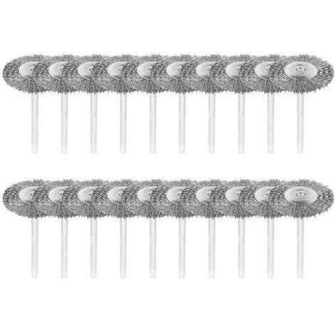 Pair Lot de 20 brosses métalliques 3 mm Acier inoxydable pour polissage Compatible Dremel et outils rotatifs Nettoyage de surfaces rugueuses