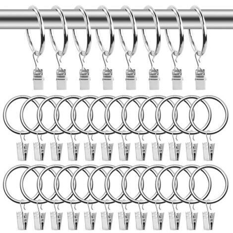 Pair Lot de 25 Anneaux de Rideaux avec Clips, Pinces à Rideaux avec Anneaux, 3.5mm×32mm Clips de Rideau Anneaux, Métal Anneaux Rideaux avec Crochet à Pince pour Tringle à Rideau de Douche (Argent)