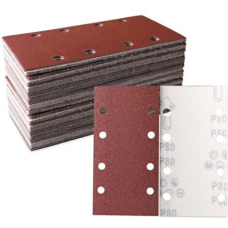 Pair Lot de 30 feuilles abrasives 93 x 185 mm - Papier abrasif carré auto-agrippant 8 trous - 80 grains - Idéal pour ponçage, polissage et dérouillage - Convient pour ponceuse rectangulaire