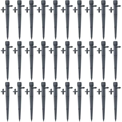 Pair Lot de 30 goutteurs d'irrigation réglables à 360 degrés avec connecteur barbelé pour tuyau de 4/7 mm de diamètre - Piquets d'égouttement - Noir