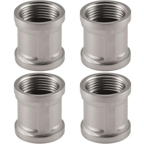 Pair Lot de 4 manchons en acier inoxydable - Double mamelon 1/2\" IG/IG - Filetage intérieur 1/2\" - Adaptateur DN15 - Pour raccord de tuyau