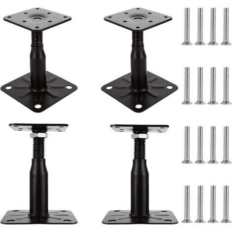 Pair Lot de 4 Pied de Poteau Reglable 100 à 150 MM Support de Poteau Reglable Support Poteau Bois Galvanisé avec Vis 75 x 95 mm Embase Pied de Poteau Vissé pour Terrasses, Abris, Gazebos