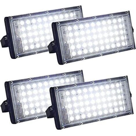Pair Lot de 4 projecteurs LED d'extérieur ultra lumineux IP66 étanche pour cour, garage, terrain de sport (50 W)