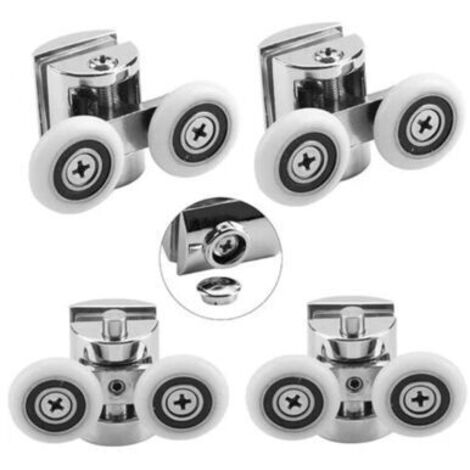 Pair Lot de 4 roulettes doubles pour porte de douche coulissante – Roues de 23 mm en alliage de zinc – Roulements en acier inoxydable – Épaisseur de verre 5-8 mm
