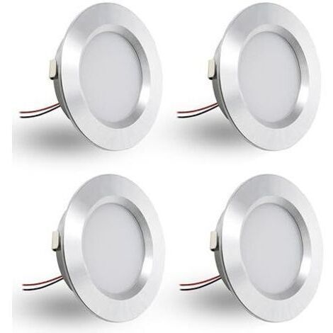 Pair Lot de 4 spots encastrés LED 12V 3W, spots encastrés LED plats, pour trous de montage de 55-58mm et 14mm, spots de plafond dimmables 12V IP44, spots encastrés pour meubles (argent, blanc chaud 30