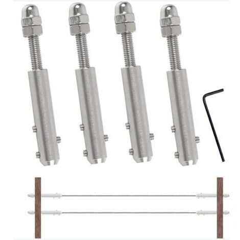 Pair - Lot de 4 tendeurs de câble inox 4mm – Vis filetées M6 x 50 pour fixation – Résistance à la traction pour applications industrielles