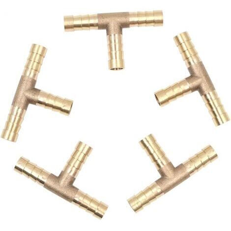 Pair Lot de 5 raccords de tuyau en laiton 8 mm ou 8/25\" - 3 voies en forme de T - Raccord pour tuyau d'air de carburant - Connecteur en T