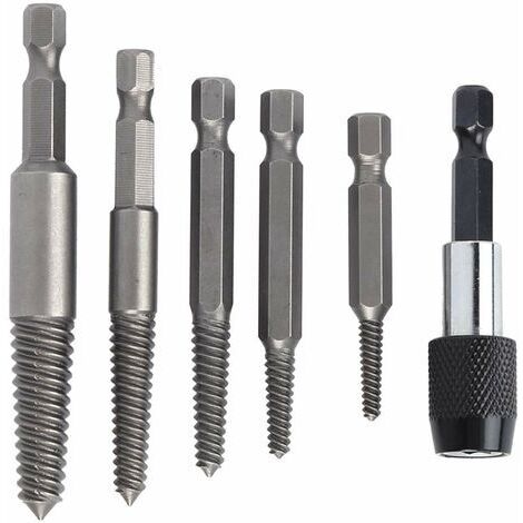 Pair - Lot de 6 Extracteurs de Vis sans Tête, Ensemble D'extracteurs de Vis sans Tête, Forets à vis outil de retrait de goujons Endommagés avec Mandrin à Changement Rapide