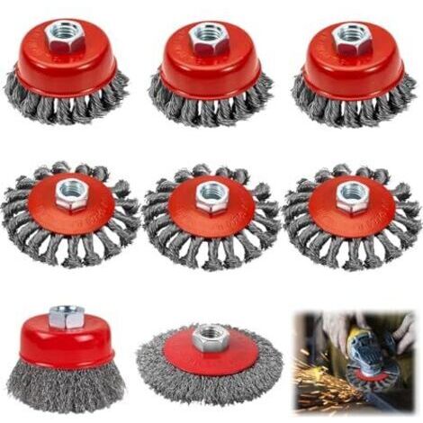 Pair Lot de 8 brosse metallique meuleuse m14 pour meuleuses d'angle, brosse metallique disqueuse m14 ，80 mm et brosse métallique flexible 120 mm, pour rouiller, polir, meuler