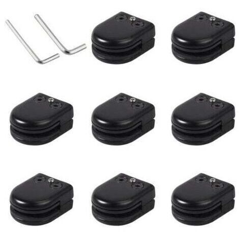 Pair Lot de 8 pinces à verre en acier inoxydable 304 noir Support solide pour verre 8-10 mm Finition polie Installation facile